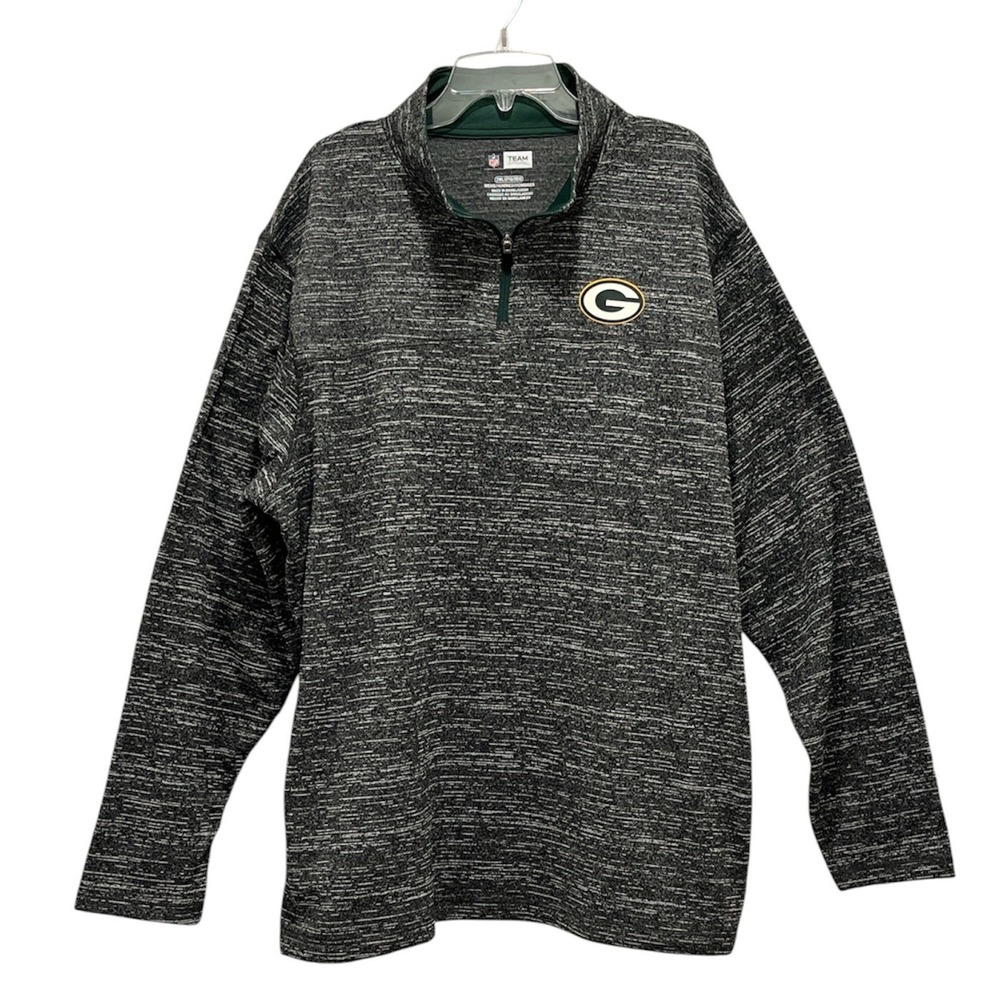Green Bay Packers NFL Apparel Excellent Pullover Men 2XL Gray/Green 1/4 Zip